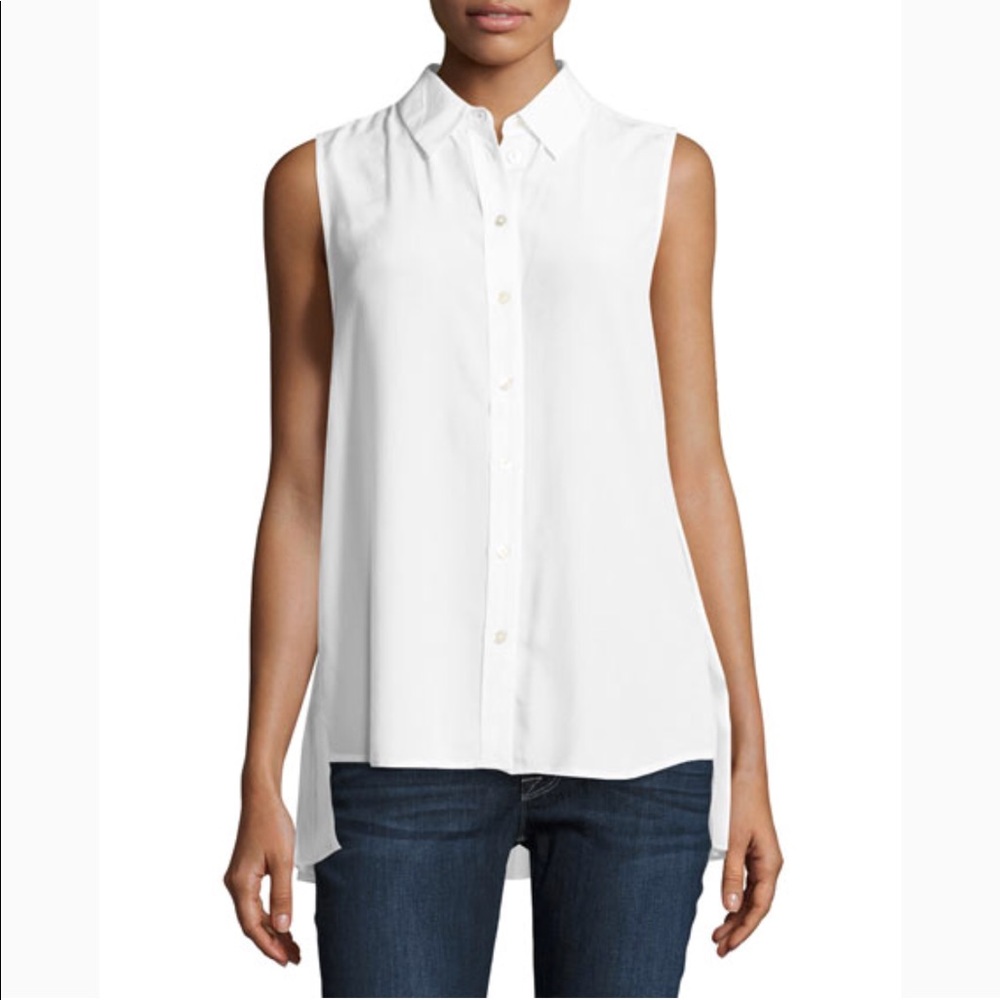 Petite/Small Equipment White Pleated Back Shirt